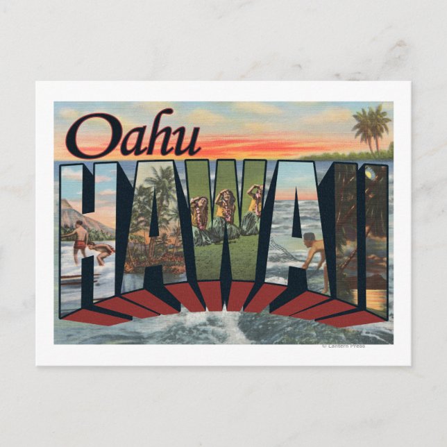 Carte Postale Oahu, HawaiiGrandes lettres ScènesOahu, HI (Devant)