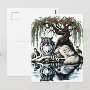 Carte Postale Oasis de la famille des loups sereins dans la natu