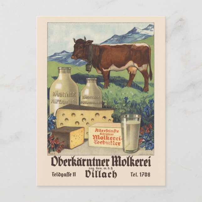 Carte Postale Oberkärntner Molkerei Autriche Poster vintage 1930 (Devant)