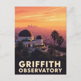 Carte Postale Observatoire Griffith vintage Los Angeles coucher 