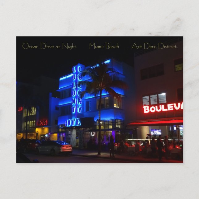 Carte Postale Ocean Drive Miami Beach Art Deco District de nuit (Devant)
