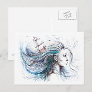 Carte Postale Ocean girl Naureal Watercolor art