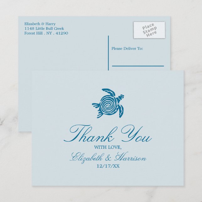 Carte Postale Ocean Sea Turtle, Sea Blue Beach Merci de mariage (Devant / Derrière)