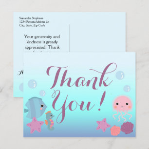Carte Postale Océan sous la mer Baby shower animal Merci