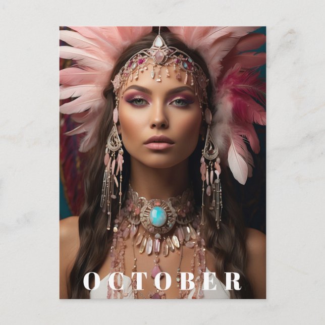 Carte Postale *~ OCTOBRE Femme Déesse Coiffe OPAL AP53 (Devant)