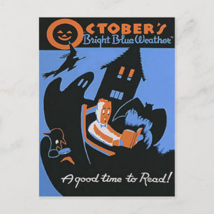 Carte Postale Octobre Lecture Bibliothèque Poster d'Halloween