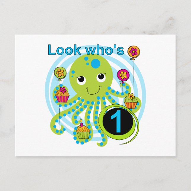 Carte Postale Octopus 1er Anniversaire T-shirts et cadeaux (Devant)