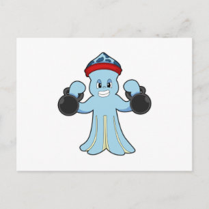 Carte Postale Octopus as Bodybuilder with Dumbbells
