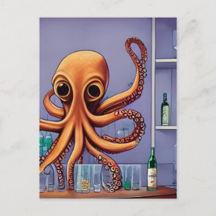 Carte postale Octopus Bartender