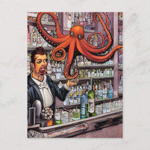Carte postale Octopus Bartender
