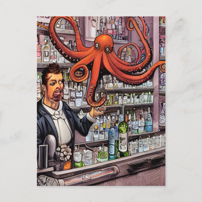 Carte postale Octopus Bartender (Devant)