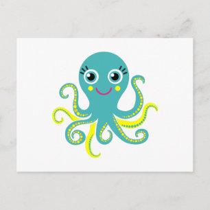 Carte Postale Octopus bleu et jaune