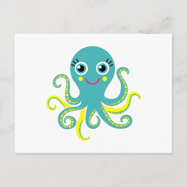 Carte Postale Octopus bleu et jaune (Devant)