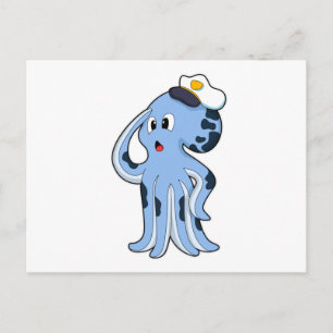 Carte Postale Octopus comme capitaine avec Casquette