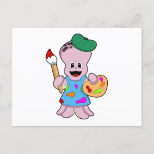 Carte Postale Octopus comme Peintre avec pinceau