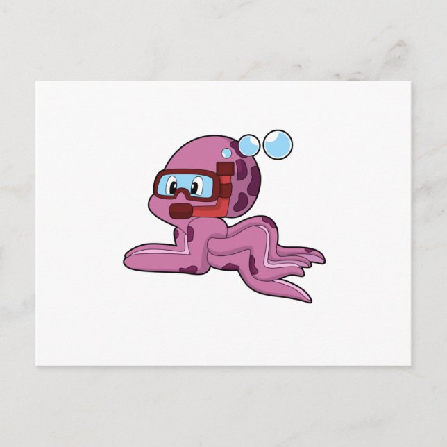 Carte Postale Octopus comme plongeur avec tuba (Devant)
