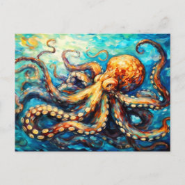 Carte Postale Octopus in Swirling Ocean Oil Painting