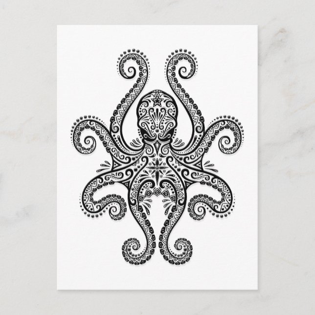 Carte Postale Octopus noir complexe sur blanc (Devant)
