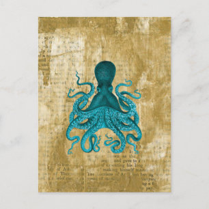Carte Postale Octopus turquoise sur Golden Grunge