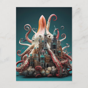 Carte Postale Octopus World Imaginaire sous-marin Océan Abstrait