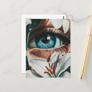 Carte Postale Oeil bleu et Lillies blanches