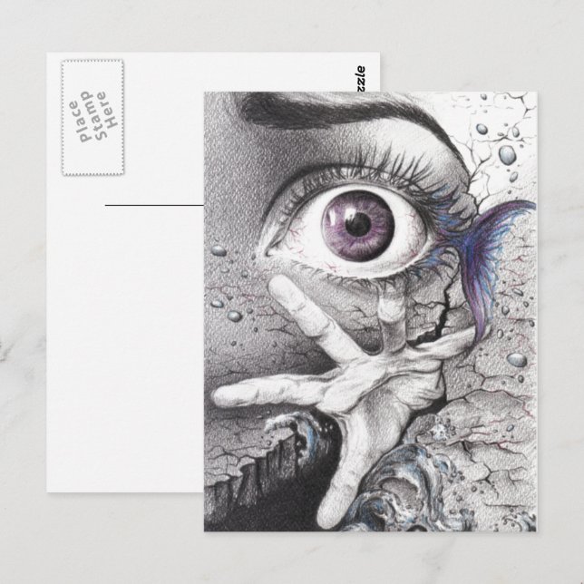 Carte Postale Oeil poisson et main Dream L'art du dessin surréal (Devant / Derrière)