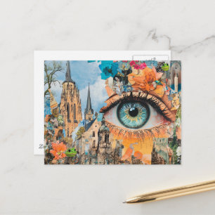 Carte Postale Œil surréaliste regardant la ville