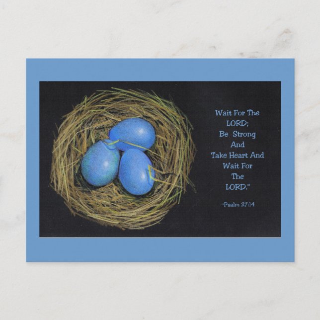 Carte Postale Oeufs d'oiseaux dans le nid : Verse biblique des P (Devant)