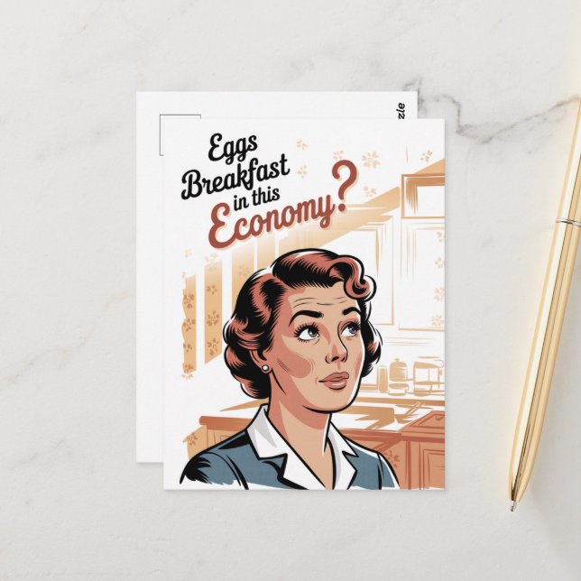 Carte Postale OEufs pour le petit déjeuner dans cette économie R (Devant/Arrière en situation)