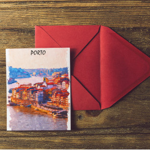 Carte Postale Oeuvre colorée Porto Portugal Aquarelle