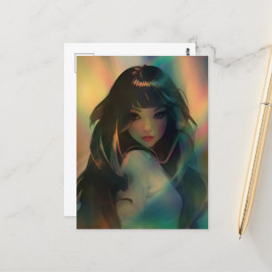 Carte Postale Oeuvre d'Anime Girl entourée de Rainbow Light