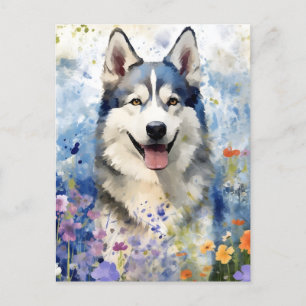 Carte Postale OEuvre d'aquarelle colorée Husky