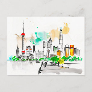 Carte Postale œuvre d'art à l'encre complexe de l'horizon de Sha