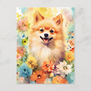 Carte Postale Œuvre d'art aquarelle colorée de Pomeranian