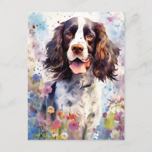 Carte Postale Œuvre d'art aquarelle colorée d'un Springer Spanie