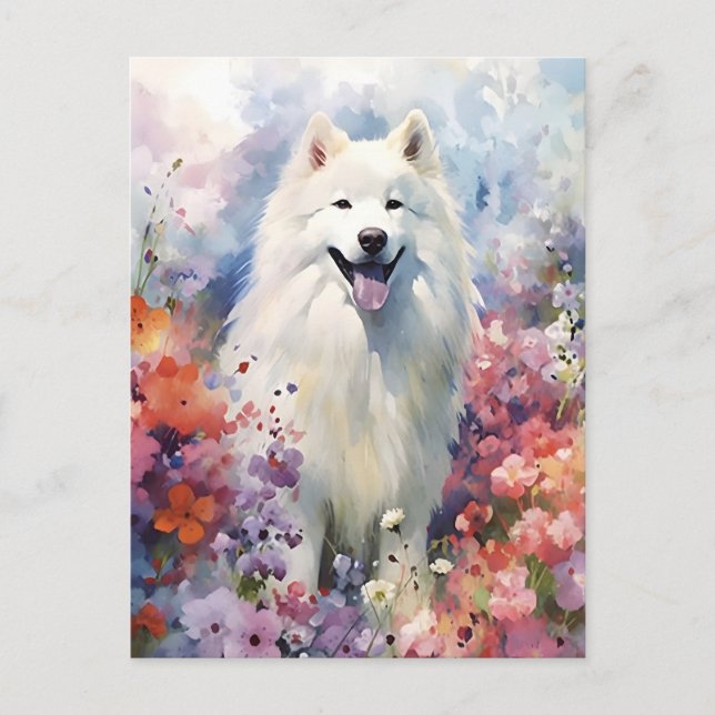 Carte Postale oeuvre d'art aquarelle colorée Samoyed (Devant)