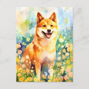 Carte Postale Œuvre d'art aquarelle colorée Shiba Inu