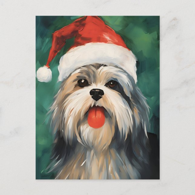 Carte Postale OEuvre de peinture de Noël Lhasa Apso (Devant)