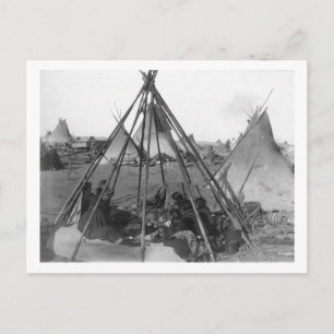 Carte Postale Oglala Femmes et enfants à l'intérieur de Tipi