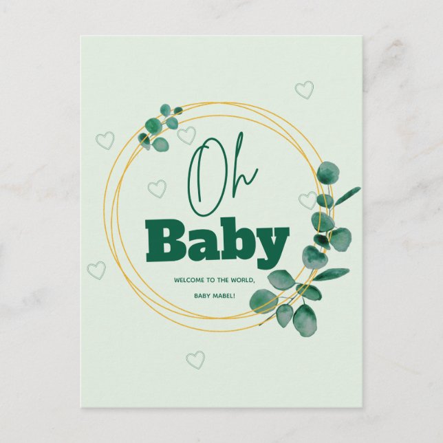 Carte Postale Oh Baby Eucalyptus Leaves  Baby Shower (Devant)