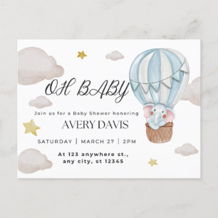 Carte Postale oh bébé, éléphant, bleu