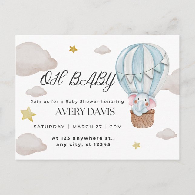 Carte Postale oh bébé, éléphant, bleu (Devant)