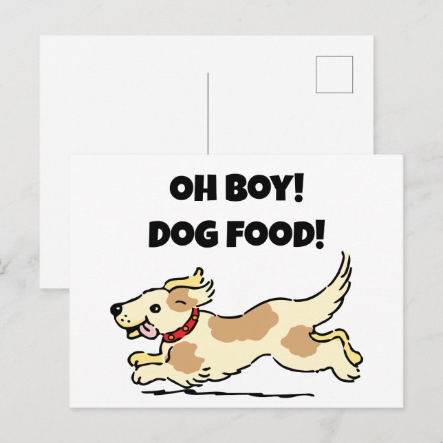 Carte Postale Oh Boy Chien Nourriture Affamé Chiot Illustration  (Devant / Derrière)