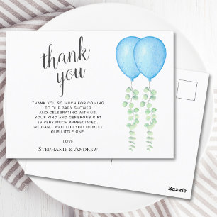Carte Postale Oh Boys Blue Balloon Twins Baby shower Merci