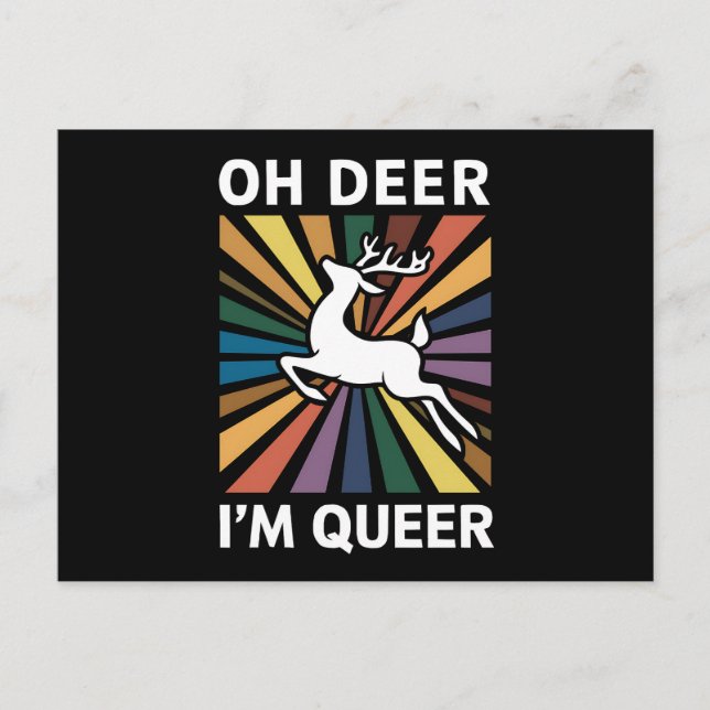 Carte Postale Oh Deer Je suis Queer Rainbow LGBT Pride Gay Lesbi (Devant)