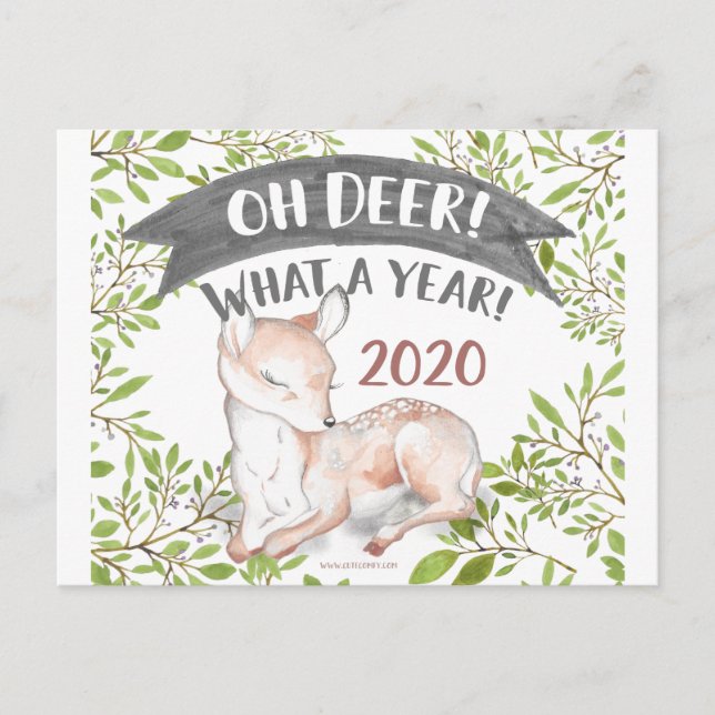 Carte Postale Oh Deer Quelle année drôle Noël Woodland 2020 (Devant)