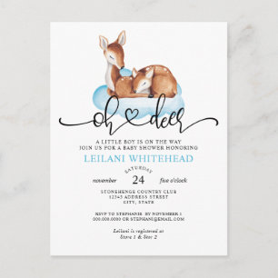 Carte Postale Oh Deer Watercolor Blue Cloud Baby shower Invitati