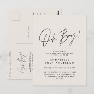 Carte Postale oh garçon Baby shower script crème élégant