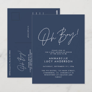 Carte Postale oh garçon Baby shower script marine bleu élégant