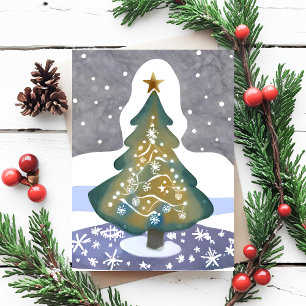 Carte Postale Oh Sapin de Noël Peinture d'hiver à l'aquarelle